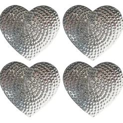 Selbrae House Flat Hammered Aluminium Set of 4 Heart Coasters - Silver