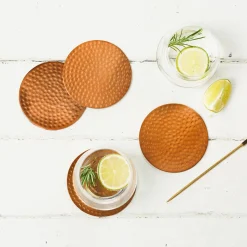 Selbrae House Flat Hammered Stainless Steel Set of 4 Coasters - Copper
