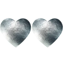 Selbrae House Flat Hammered Aluminium Set of 2 Heart Placemats - Silver