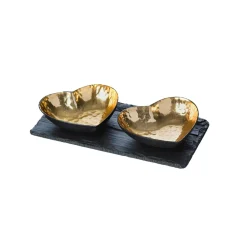 Selbrae House Gold Heart Serving Dish Set on a Slate Board