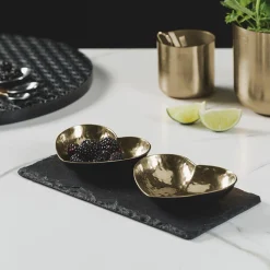Selbrae House Gold Heart Serving Dish Set on a Slate Board