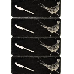 Selbrae House 4-Piece Mini Slate Cheese Board & Knife Set - Pheasant
