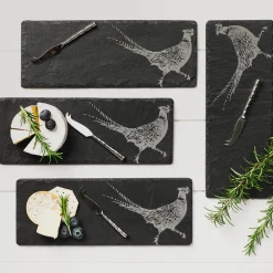 Selbrae House 4-Piece Mini Slate Cheese Board & Knife Set - Pheasant