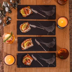 Selbrae House 4-Piece Mini Slate Cheese Board & Knife Set - Pheasant