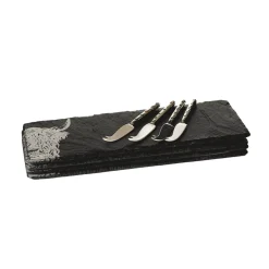 Selbrae House 4-Piece Mini Slate Cheese Board & Knife Set - Highland Cow