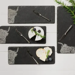 Selbrae House 4-Piece Mini Slate Cheese Board & Knife Set - Highland Cow