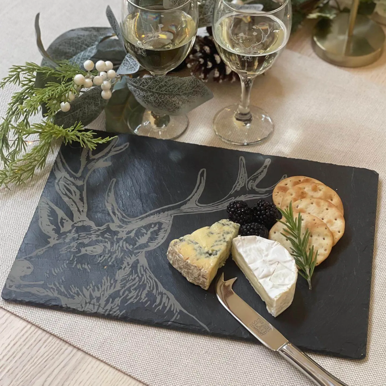 Selbrae House Slate Cheese Board & Knife Set - Stag