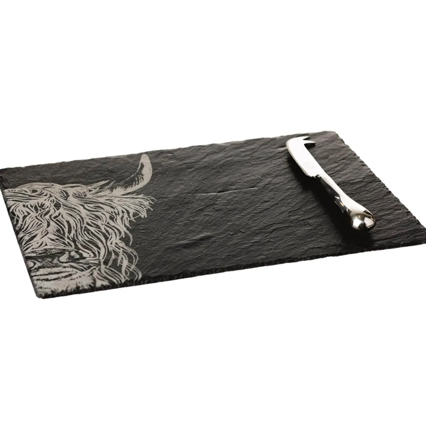 Selbrae House Slate Cheese Board & Knife Set - Highland Cow