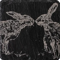 Selbrae House Slate Coaster - Kissing Hares