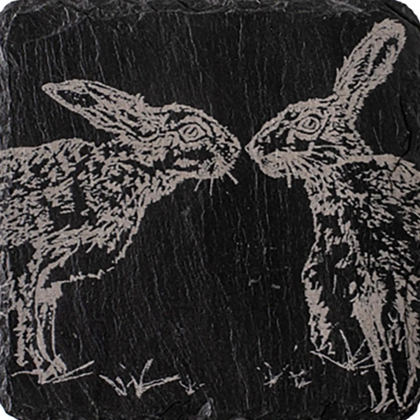 Selbrae House Slate Coaster - Kissing Hares