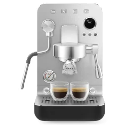 Smeg EMC02BLMUK Mini Pro Espresso Matte Black Coffee Machine & CGF02SSUK Mini Pro Stainless Steel Coffee Grinder