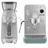 Smeg EMC02EGMUK Mini Pro Espresso Matte Emerald Green Coffee Machine & CGF02SSUK Mini Pro Stainless Steel Coffee Grinder