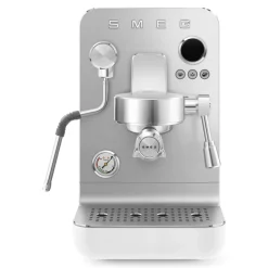Smeg EMC02WHMUK Mini Pro Espresso Matte White Coffee Machine & CGF02SSUK Mini Pro Stainless Steel Coffee Grinder