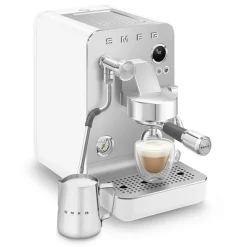 Smeg EMC02WHMUK Mini Pro Espresso Matte White Coffee Machine & CGF02SSUK Mini Pro Stainless Steel Coffee Grinder
