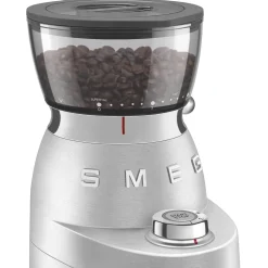 Smeg EMC02WHMUK Mini Pro Espresso Matte White Coffee Machine & CGF02SSUK Mini Pro Stainless Steel Coffee Grinder