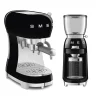Smeg 50's Style Retro ECF02BLUK Espresso Coffee Machine & CGF11BLUK Coffee Grinder - Black