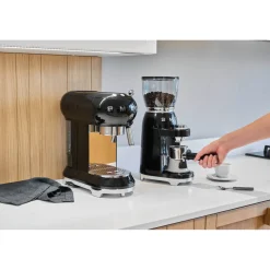 Smeg 50's Style Retro ECF02BLUK Espresso Coffee Machine & CGF11BLUK Coffee Grinder - Black