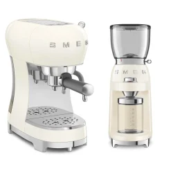 Smeg 50's Style Retro ECF02CRUK Espresso Coffee Machine & CGF11CRUK Coffee Grinder - Cream