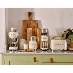 Smeg 50's Style Retro ECF02CRUK Espresso Coffee Machine & CGF11CRUK Coffee Grinder - Cream
