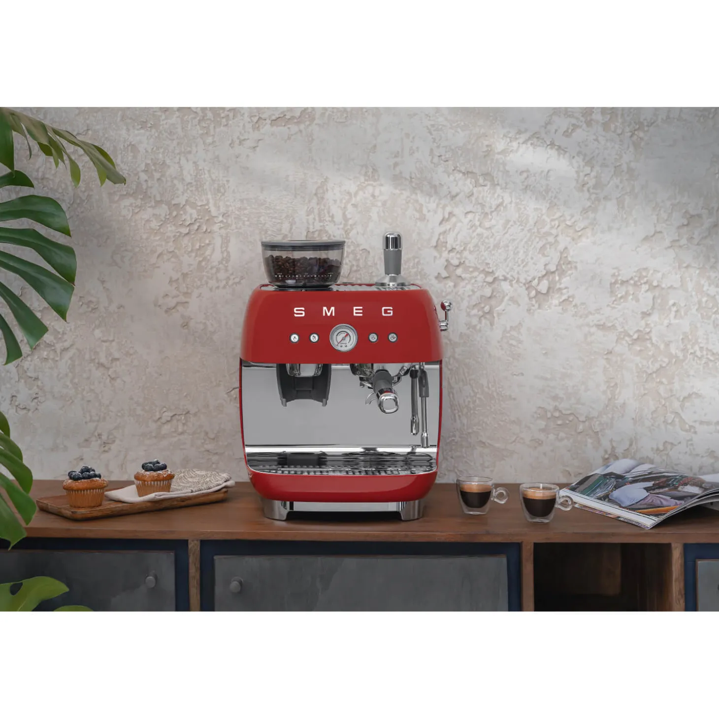 Smeg 50s Style Retro EGF03 Bean-to-Cup Espresso Coffee Machine - Red