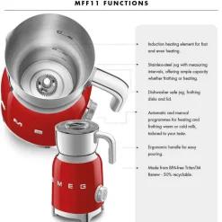 Smeg 50's Style Retro MFF11 Milk Frother - Red