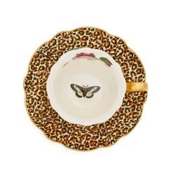 Spode Creatures of Curiosity Fluted Tea Cup & Saucer - Floral / Leopard