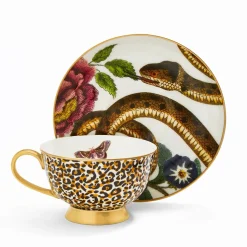 Spode Creatures of Curiosity Coupe Tea Cup & Saucer - Leopard / Snake