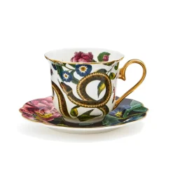 Spode Creatures of Curiosity Fluted Cup & Saucer - Dark Floral/Snake