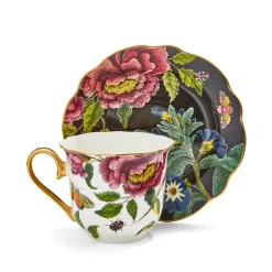 Spode Creatures of Curiosity Fluted Cup & Saucer - Dark Floral/Snake