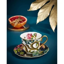 Spode Creatures of Curiosity Fluted Cup & Saucer - Dark Floral/Snake