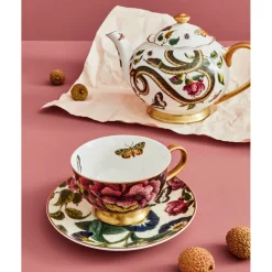 Spode Creatures of Curiosity Coupe Tea Cup & Saucer - Dark Floral