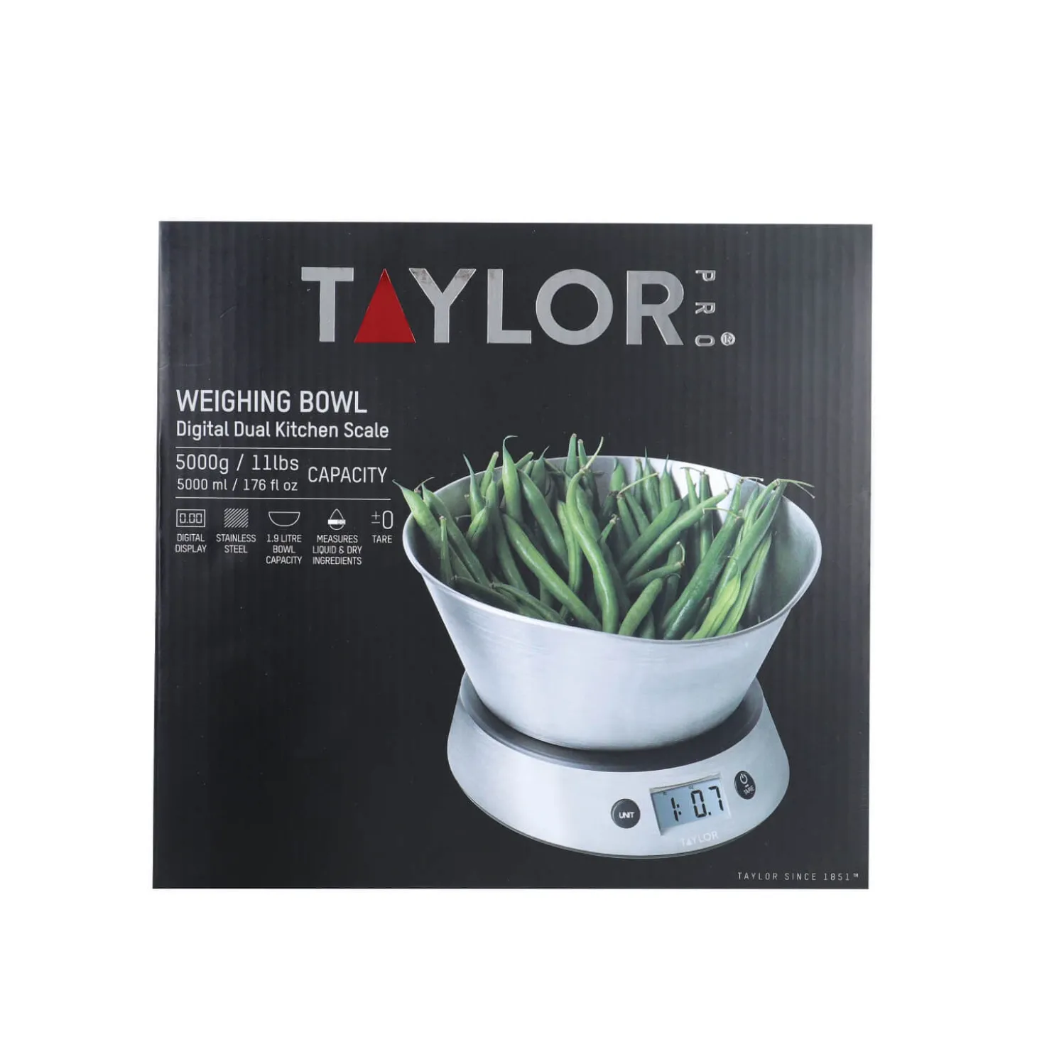 Taylor Pro Stainless Steel 5kg Weighing Bowl Digital Scale