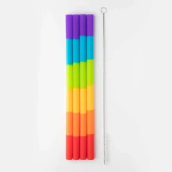 Taylor's Eye Witness 4-Piece Silicone Reusable Drinking Straws - Rainbow