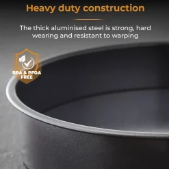 Tower Precision Plus Carbon Steel 18cm Round Non-Stick Loose Base Sandwich Tin - Black