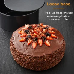 Tower Precision Plus Carbon Steel 20cm Round Non-Stick Loose Base Deep Cake Tin - Black
