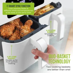 Tower T17137WHT Vortx 8.5L Dual Basket Digital Air Fryer - White