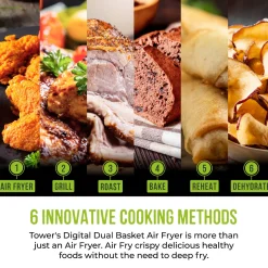 Tower T17137WHT Vortx 8.5L Dual Basket Digital Air Fryer - White