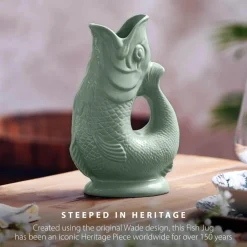 Wade Fish Earthenware 0.6 Litre Gluggle Jug - Sage