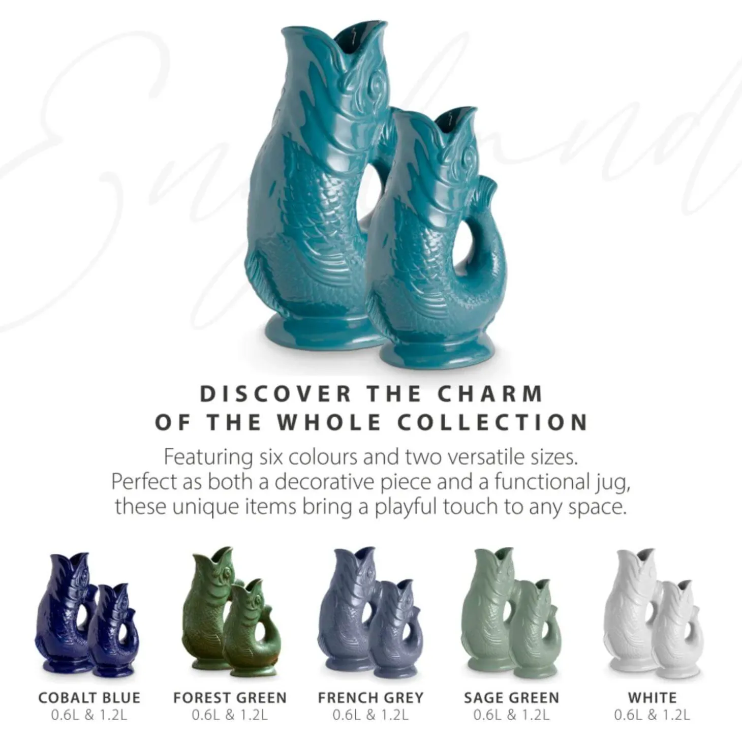 Wade Fish Earthenware 1.2 Litre Gluggle Jug - Agave