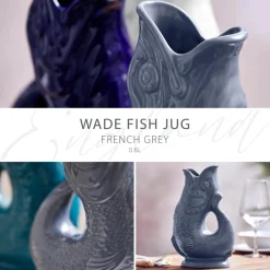 Wade Fish Earthenware 0.6 Litre Gluggle Jug - French Grey