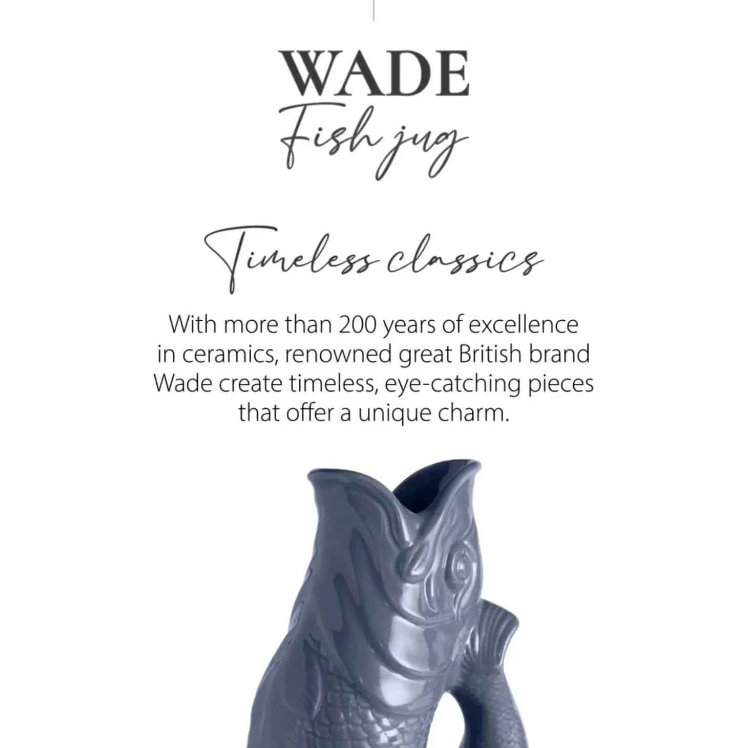 Wade Fish Earthenware 0.6 Litre Gluggle Jug - French Grey
