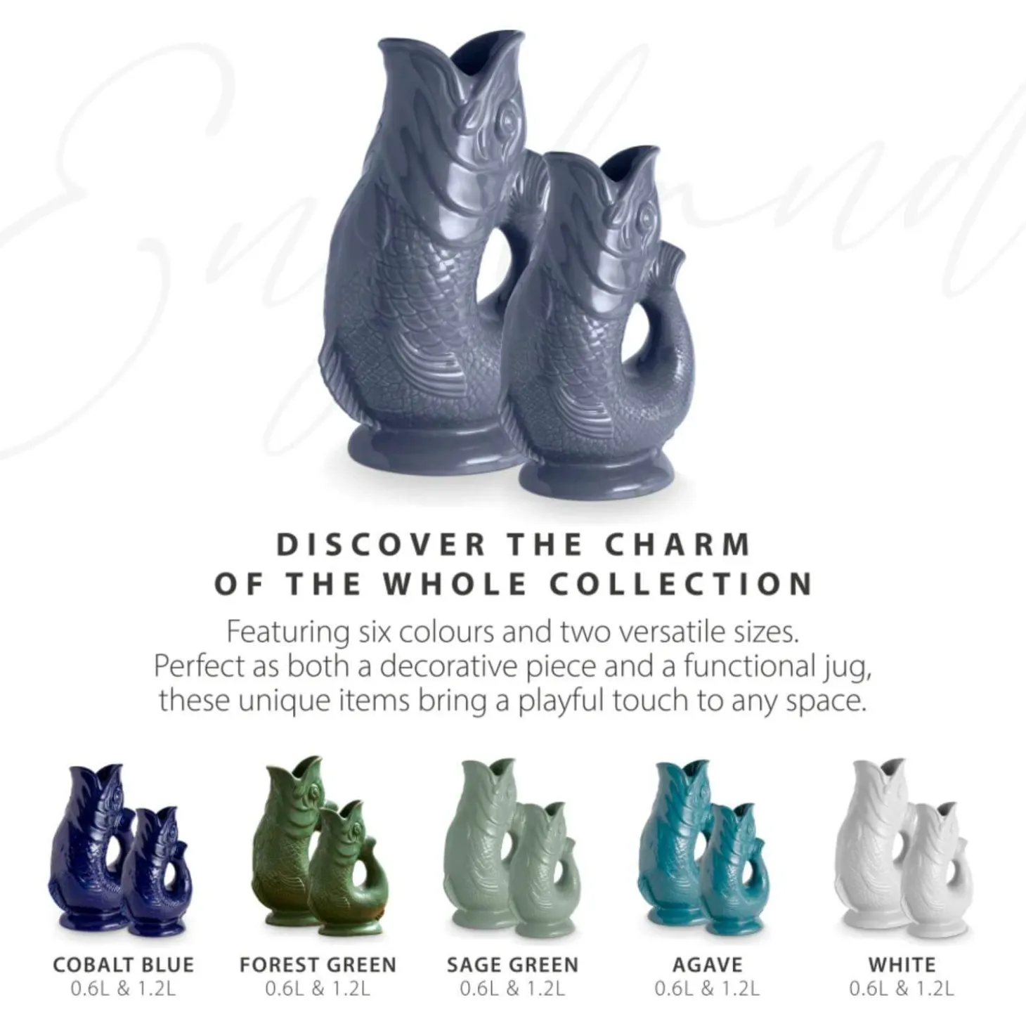 Wade Fish Earthenware 0.6 Litre Gluggle Jug - French Grey