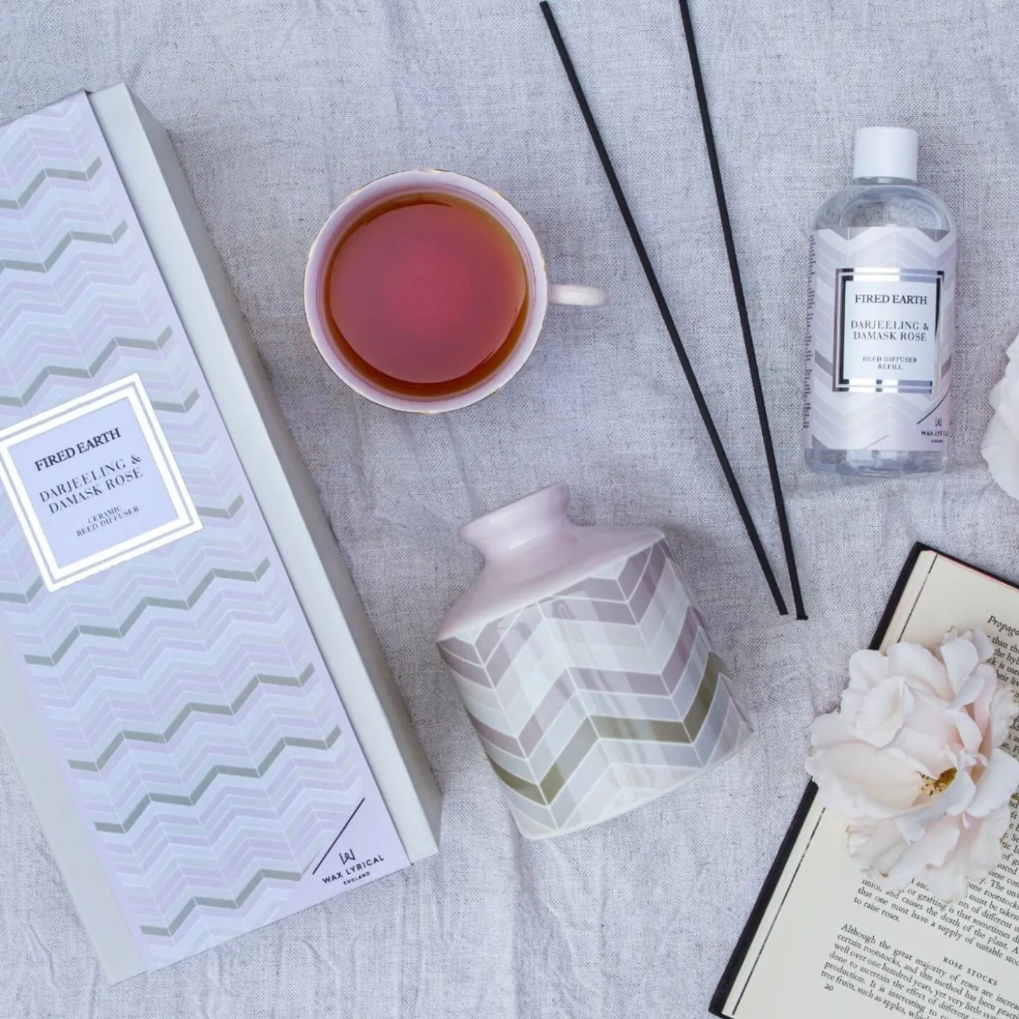 Wax Lyrical Fired Earth Reed Diffuser 200ml Refill - Darjeeling & Damask Rose