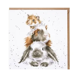 Wrendale Designs by Hannah Dale Card - Piggy In The Middle - Guinea Pig & Rabbit