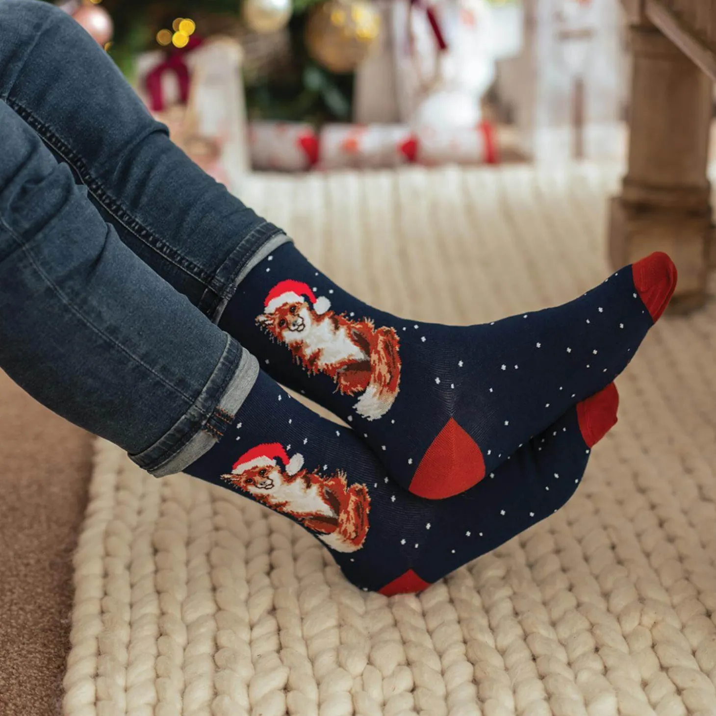 Wrendale Designs by Hannah Dale Mens Christmas Bamboo Socks - Festive Fox