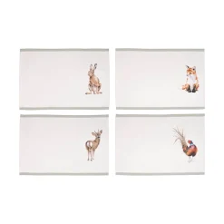 Wrendale Designs by Hannah Dale 100% Cotton Fabric Set of 4 Placemats - Woodlanders
