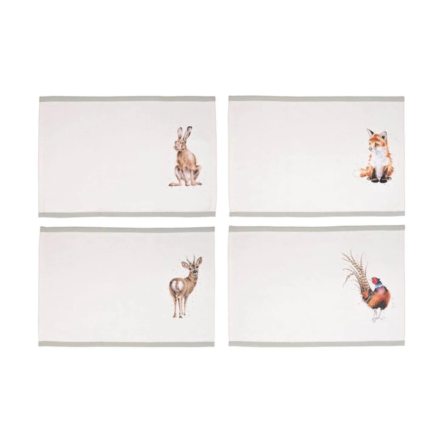 Wrendale Designs by Hannah Dale 100% Cotton Fabric Set of 4 Placemats - Woodlanders