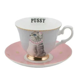 Yvonne Ellen Fine China Teacup & Saucer - Pussy