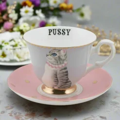 Yvonne Ellen Fine China Teacup & Saucer - Pussy