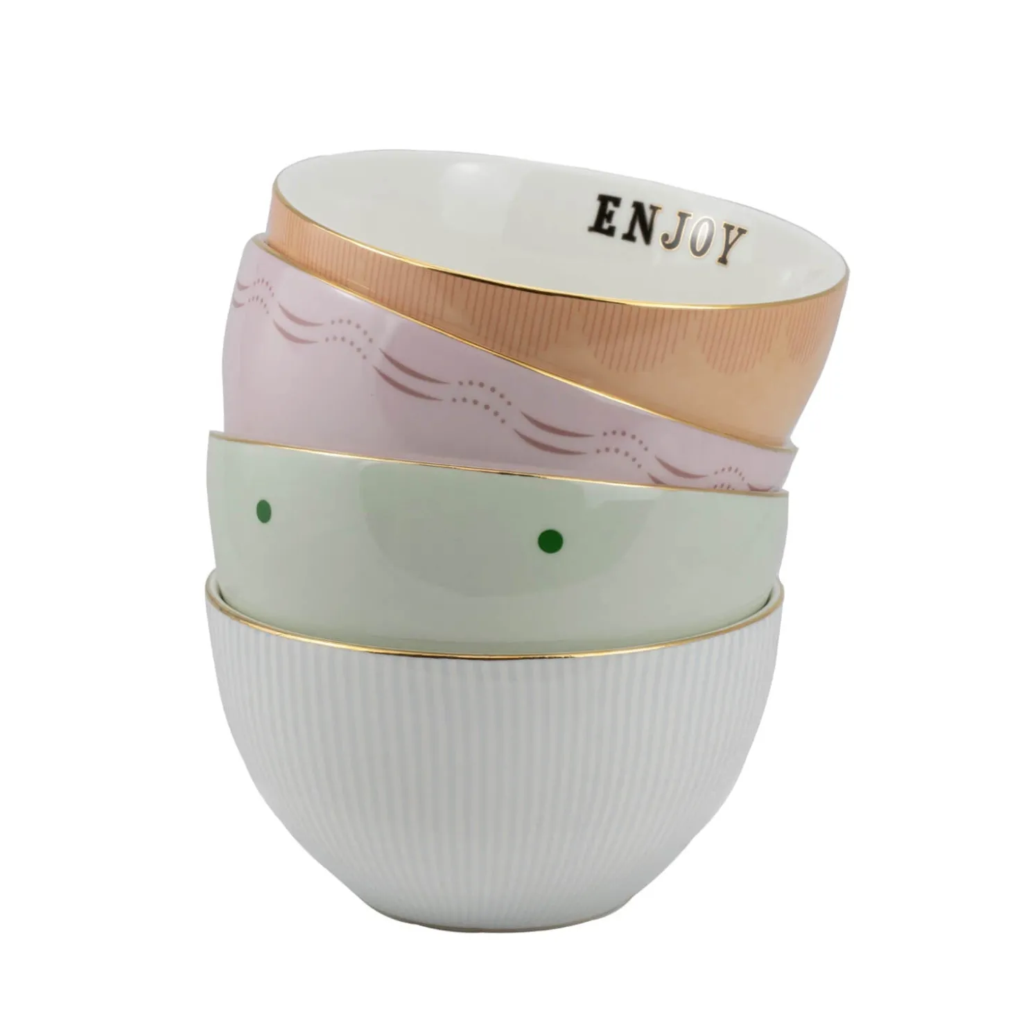 Yvonne Ellen 4-Piece Fine China Cereal Bowls - Slogan